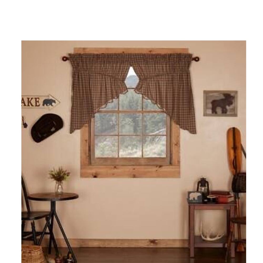 Pair Prescott 36 in. L Cotton Prairie Swag Valance in Dark Brown